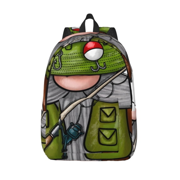 Lsque Fishing Gnome Pattern Canvas Daypack, Durable Backpack, High-quality Versatile Backpack,Vintage Compact Backpack-Medium