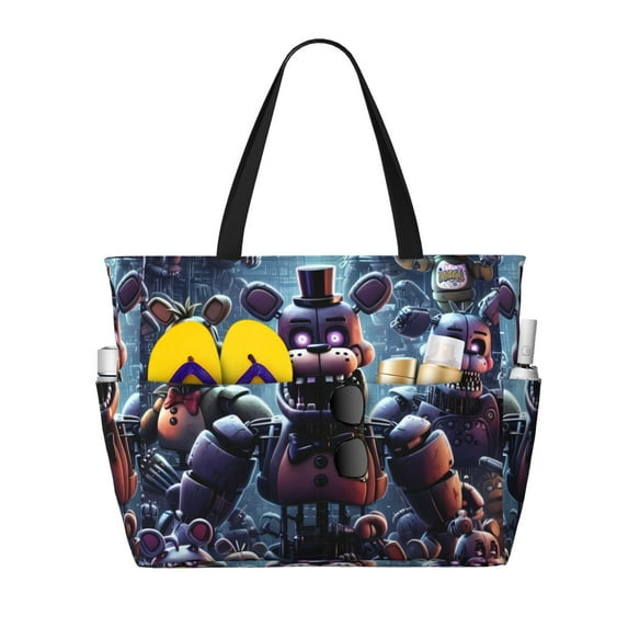 Lsque Five Nights At Freddy'S Beach Travel Bag - Water-Resistant, Large Capacity Lightweight Tote with 7 Pockets for Women and Men - Perfect for Beach, Pool, Gym, and Travel