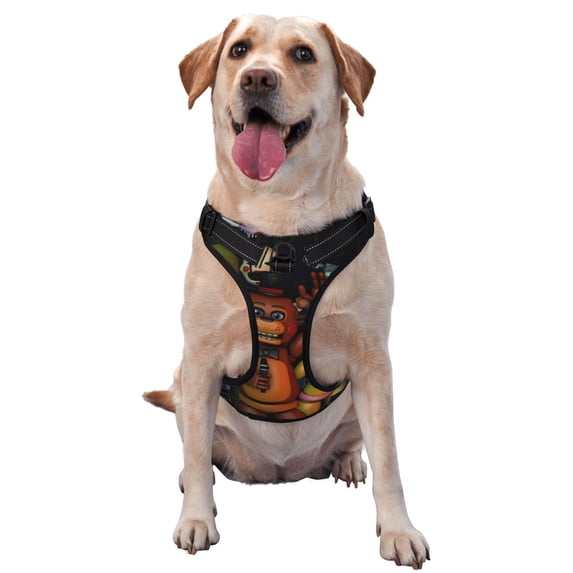 Lsque Five Nights At Freddy'S Dog Harness, No-Pull Pet Harness with 2 Leash Clips, Adjustable Soft Padded Dog Vest with Easy Control Handle for Large Dogs-Large
