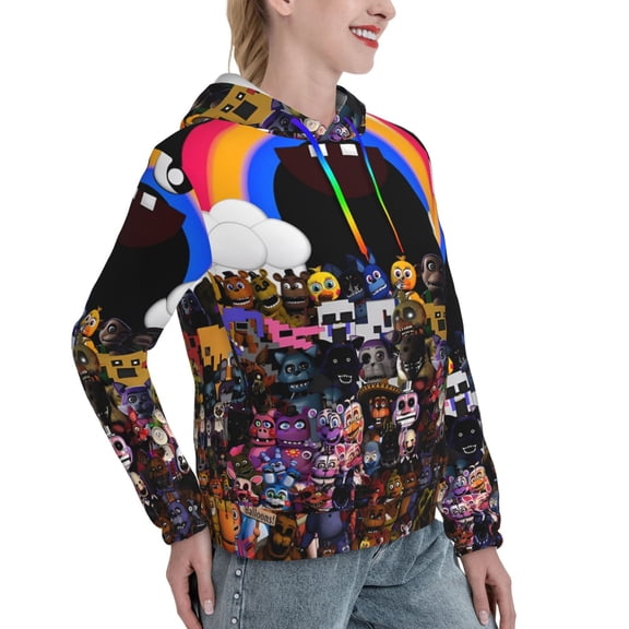 Lsque Five Nights At Freddy'S Pattern Casual Women's Hoodie,Hooded Sweatshirt with Kangaroo Pocket,Pullover Hoodie with Eye-catching Drawstrings-Medium