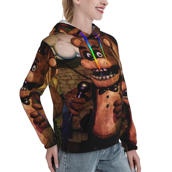 Lsque Five Nights At Freddy'S Pattern Casual Women's Hoodie,Hooded Sweatshirt with Kangaroo Pocket,Pullover Hoodie with Eye-catching Drawstrings-X-Large