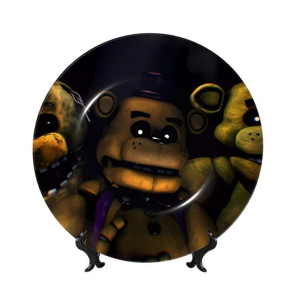 Lsque Five Nights At Freddy'S Pattern Ceramic Decorative Plate Decorative Plates with Display Stand Personalized Porcelain Plate Ceramic Ornaments for Wall Hanging Decoration-6in