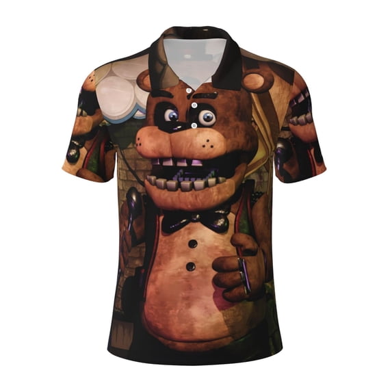 Lsque Five Nights At Freddy'S Pattern Golf Shirts for Men Dry Fit Print Moisture Wicking Performance Short Sleeve Polo Shirt-3X-Large