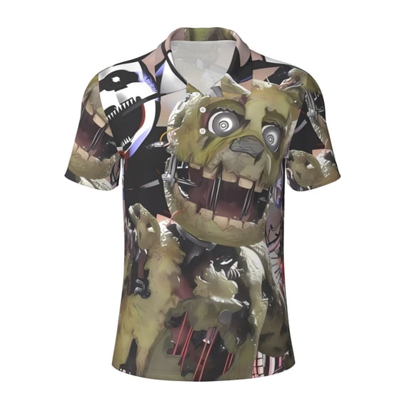 Lsque Five Nights At Freddy'S Pattern Golf Shirts for Men Dry Fit Print Moisture Wicking Performance Short Sleeve Polo Shirt-3X-Large