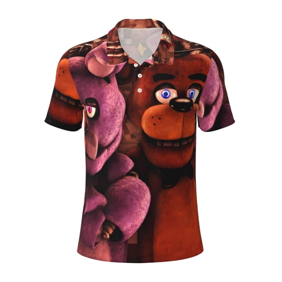 Lsque Five Nights At Freddy'S Pattern Golf Shirts for Men Dry Fit Print Moisture Wicking Performance Short Sleeve Polo Shirt-X-Large