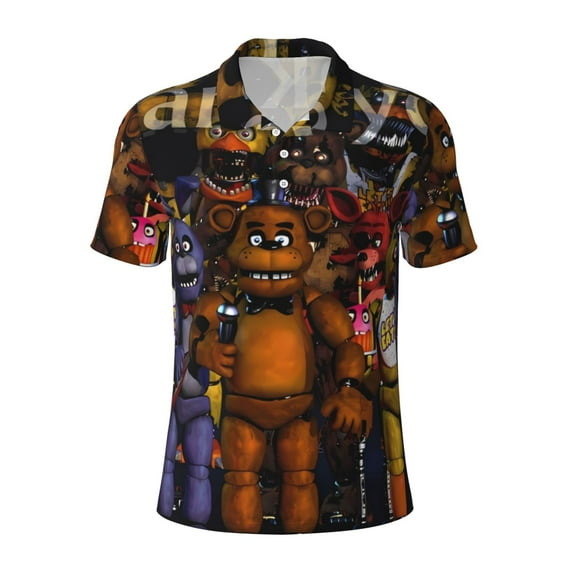 Lsque Five Nights At Freddy'S Pattern Golf Shirts for Men Dry Fit Print Moisture Wicking Performance Short Sleeve Polo Shirt-XX-Large
