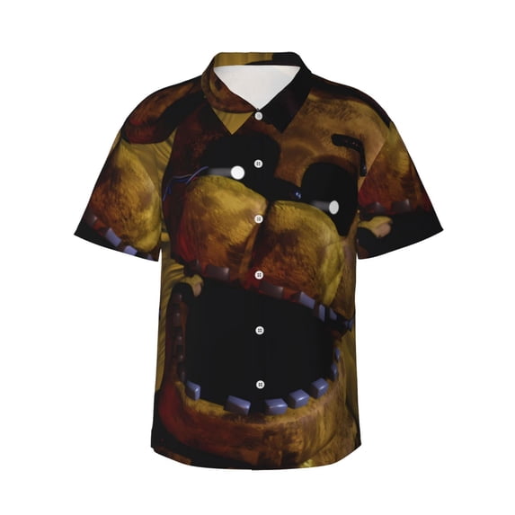 Lsque Five Nights At Freddy'S Pattern Hawaiian Shirt for Men Unisex Summer Beach Casual Short Sleeve Cotton Linen Button Down Shirts-Large