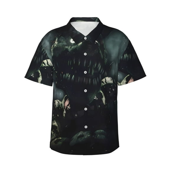 Lsque Five Nights At Freddy'S Pattern Hawaiian Shirt for Men Unisex Summer Beach Casual Short Sleeve Cotton Linen Button Down Shirts-Medium