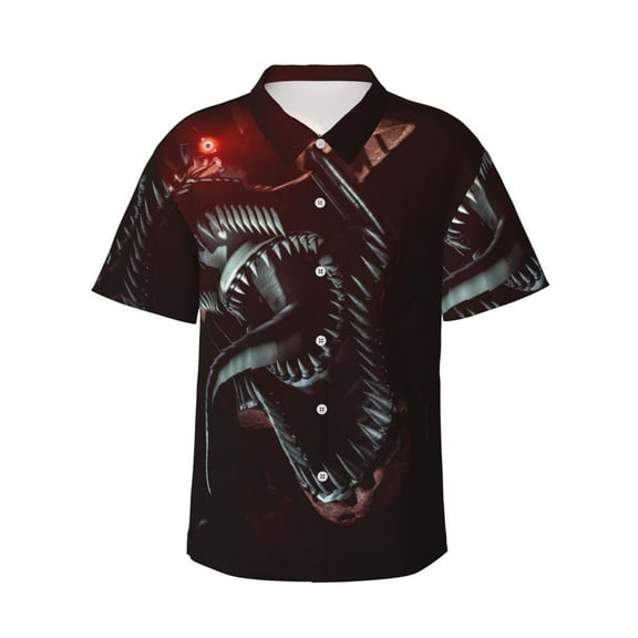 Lsque Five Nights At Freddy'S Pattern Hawaiian Shirt for Men Unisex Summer Beach Casual Short Sleeve Cotton Linen Button Down Shirts-Small