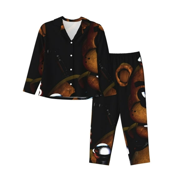 Lsque Five Nights At Freddy'S Pattern Long Sleeve Pajama Set for Women - Soft 2-Piece Sleepwear and Loungewear Set with Pockets, Comfy Nightwear