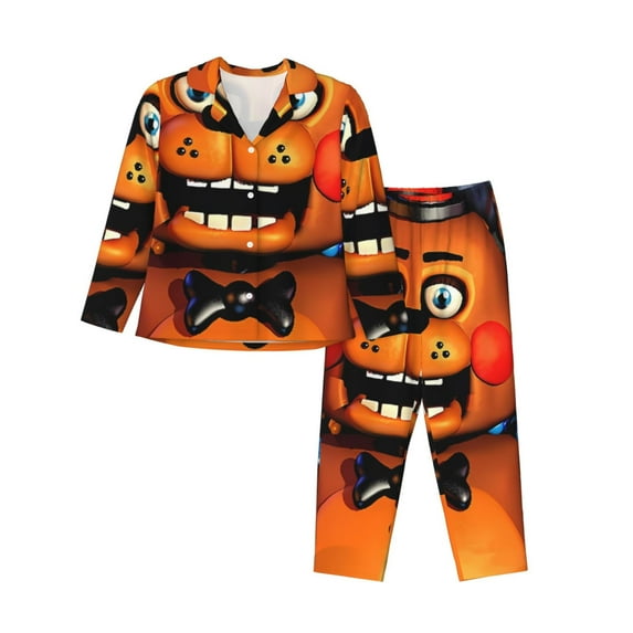 Lsque Five Nights At Freddy'S Pattern Long Sleeve Pajama Set for Women - Soft 2-Piece Sleepwear and Loungewear Set with Pockets, Comfy Nightwear