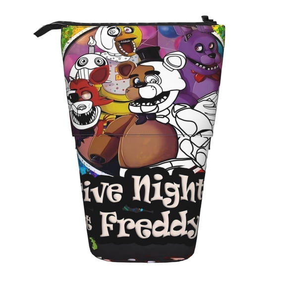 Lsque Five Nights At Freddy'S Pattern Telescopic Pencil Bag Pen Holder Stationery Case, Stand-up Retractable Transformer Bag Organizer