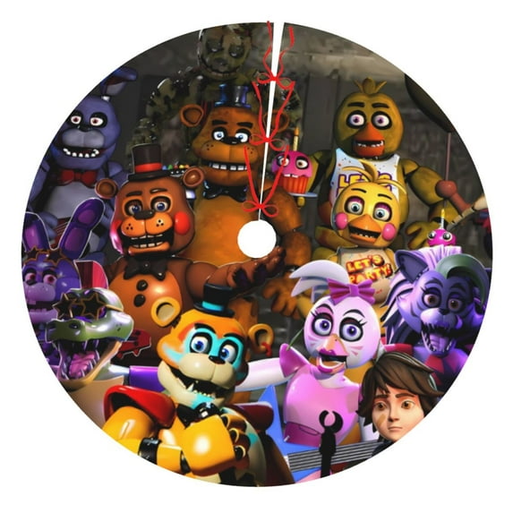 Lsque Five Nights At Freddy'S Print Christmas Tree Skirt, Tree Skirt with Ties or Velcro, Perfect for Holiday Decorations, Halloween, and New Year-30"