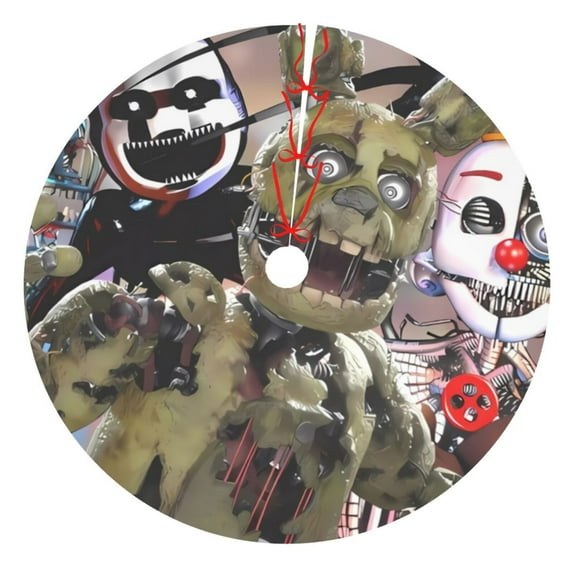 Lsque Five Nights At Freddy'S Print Christmas Tree Skirt, Tree Skirt with Ties or Velcro, Perfect for Holiday Decorations, Halloween, and New Year-36"