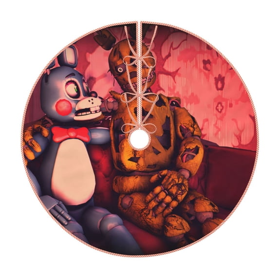 Lsque Five Nights At Freddy'S Print Christmas Tree Skirt with Ties and Velcro,Xmas Holiday Decorations, Adjustable Tree Skirt-48"