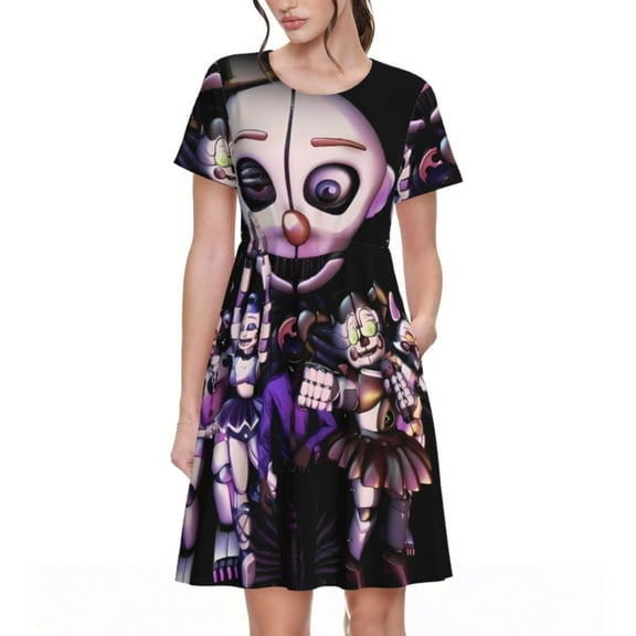 Lsque Five Nights At Freddy'S Print Women's Casual Dress T-Shirt Summer Short Sleeve Scoop Neck Swing Dresses