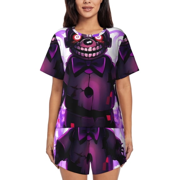 Lsque Five Nights At Freddy'S Women's Short-Sleeved Pajama Set - 2 Piece Soft and Lightweight Sleepwear Set-Large