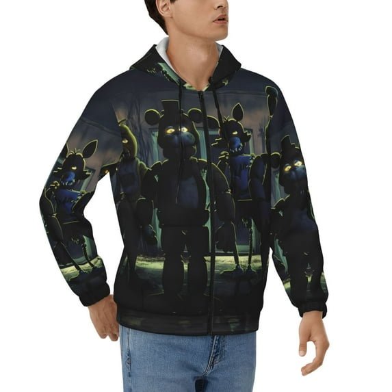 Lsque Five Nights At Freddy'S for Mens Full-zip Hoodie, Zip-up Pullover Hooded Sweatshirt, Kangaroo Pocket Hoodie Ideal for Daily Wear, Travel, and Home-Large