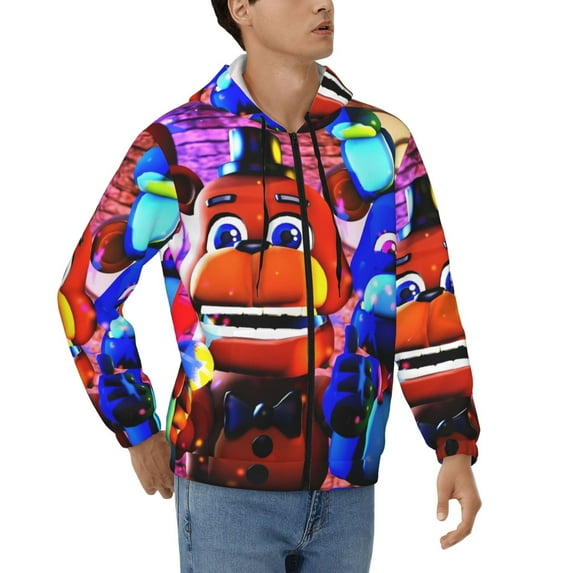 Lsque Five Nights At Freddy'S for Mens Full-zip Hoodie, Zip-up Pullover Hooded Sweatshirt, Kangaroo Pocket Hoodie Ideal for Daily Wear, Travel, and Home-Medium