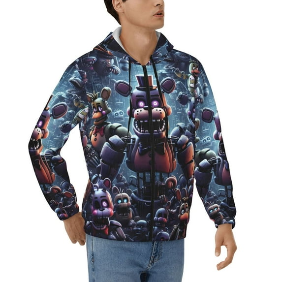 Lsque Five Nights At Freddy'S for Mens Full-zip Hoodie, Zip-up Pullover Hooded Sweatshirt, Kangaroo Pocket Hoodie Ideal for Daily Wear, Travel, and Home-Small