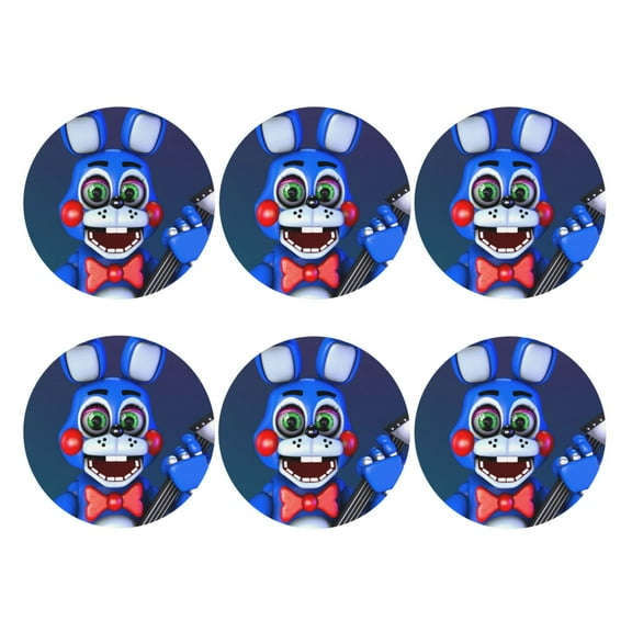 Lsque Five Nights At Freddy'S Pattern 4" Drink Coasters Set of 6, Leather Absorbent Coasters, Table Coaster Set Decorative Coffee Cup Coasters Housewarming Gift