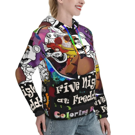 Lsque Five Nights At Freddy'S Pattern Casual Women's Hoodie,Hooded Sweatshirt with Kangaroo Pocket,Pullover Hoodie with Eye-catching Drawstrings-Medium
