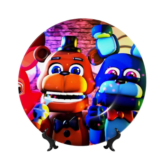 Lsque Five Nights At Freddy'S Pattern Ceramic Decorative Plate Decorative Plates with Display Stand Personalized Porcelain Plate Ceramic Ornaments for Wall Hanging Decoration-6in
