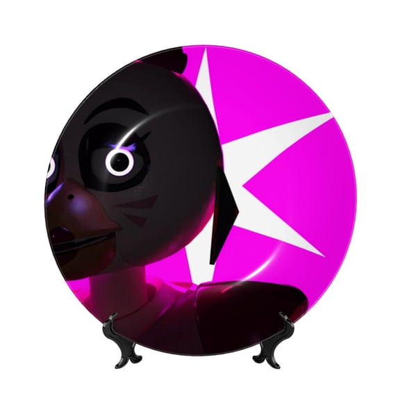 Lsque Five Nights At Freddy'S Pattern Ceramic Decorative Plate Decorative Plates with Display Stand Personalized Porcelain Plate Ceramic Ornaments for Wall Hanging Decoration-8in