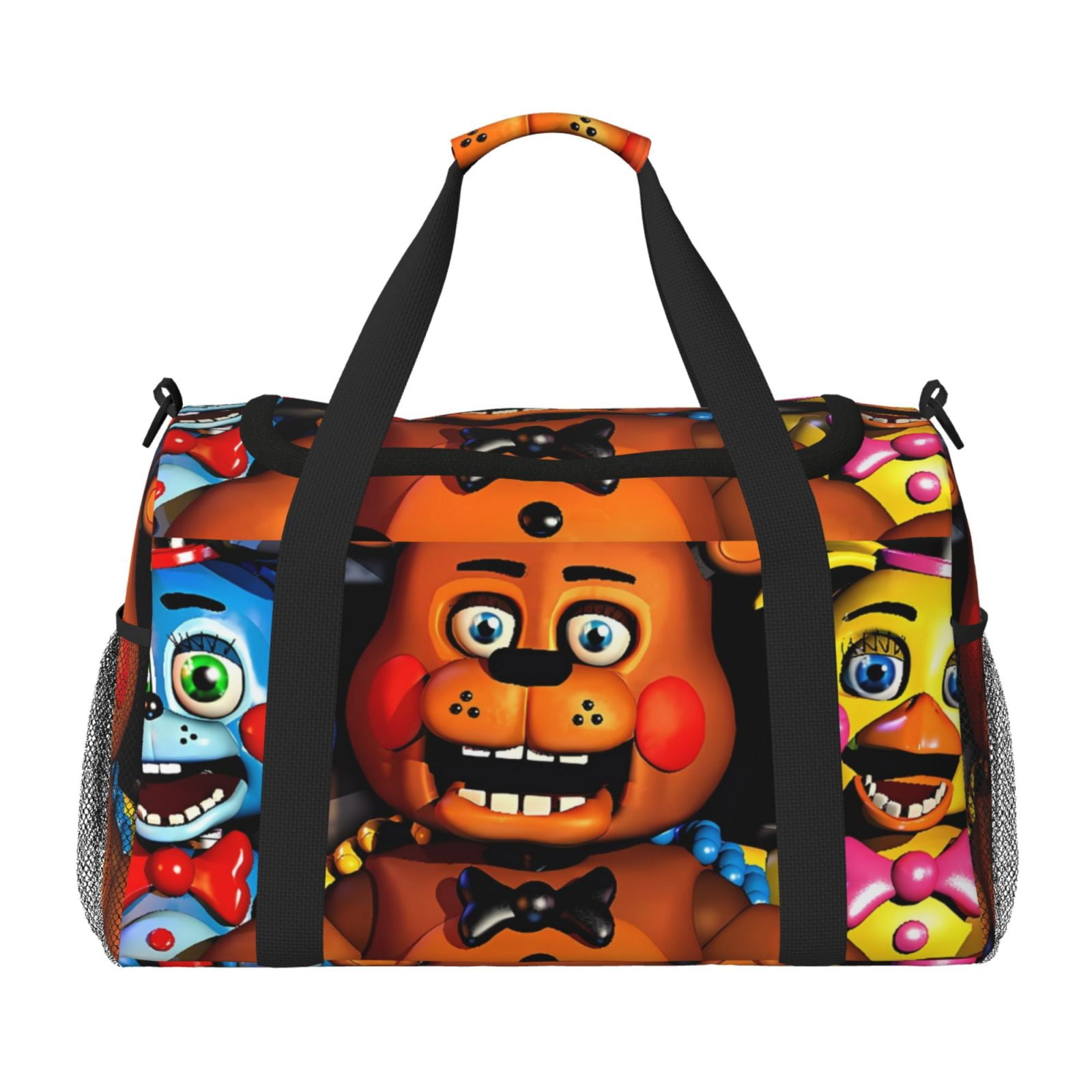 LSQUE Five Nights At Freddy'S Pattern Hand Travel Bag, Weekender Carry On for Women Men, Sports Gym Bag, Workout Duffel Bag, Overnight Shoulder Bag fit 15.6 Inch Laptop