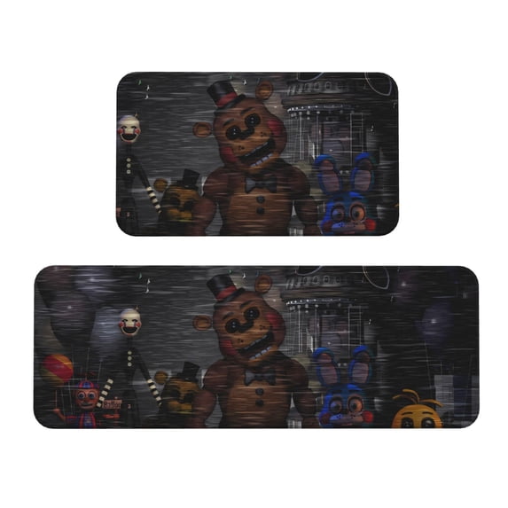 Lsque Five Nights At Freddy'S Pattern Kitchen Mats, 2PCS Kitchen Rugs, Cushioned Anti Fatigue Kitchen Mats for Floor, Non-Slip Standing Desk Mat, Waterproof Kitchen Rug Set