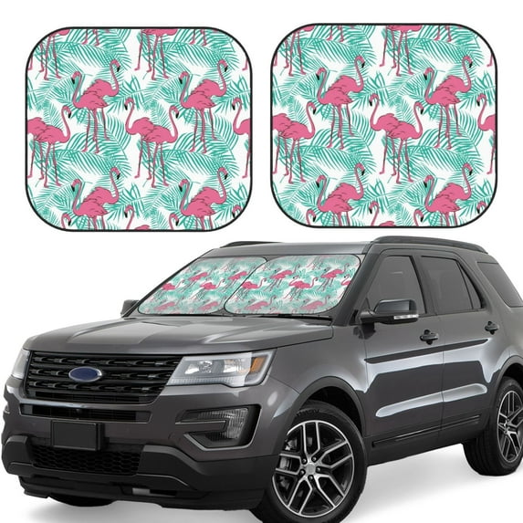 Lsque Flamingo 2 PCS Windshield Sun Shade | CarFoldable Window Covers | Car Accessories Reflect UV for Universal Cars SUV Truck | Large