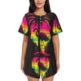 thumbnail image 1 of Lsque Flamingo And Palm Trees At Sunset Women's Short-Sleeved Pajama Set - 2 Piece Soft and Lightweight Sleepwear Set-4X-Large, 1 of 9