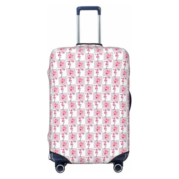 Lsque Flamingo On Checkered Printed Luggage Cover, Travel Luggage Protector,Scratch and Dirt Resistant, Fits 18-32 Inch Luggage - X-Large