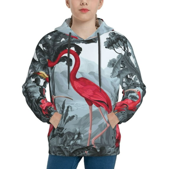 Lsque Flamingo On The Jungle Patten Youth Hoodie Sweatshirt Pullover with Kangaroo Pocket Boys and Girls Hoodie Warm Hoodie for Kids-Large