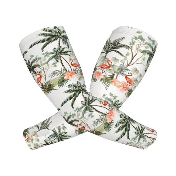 Lsque Flamingo Palm Trees Cooling Arm Sleeves for Men & Women -Compression Sleeves to Cover Arms for Working,Sun Sleeves for UV Protection,Breathable, Moisture-Wicking
