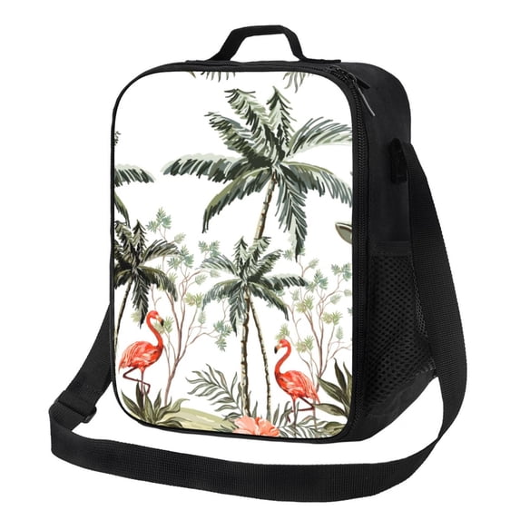 Lsque Flamingo Palm Trees Lunch Bag Lunch Box for Women Men Reusable Insulated Lunch Tote Bag,Leakproof Thermal Cooler Sack Food Handbags Case High Capacity