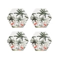 thumbnail image 1 of Lsque Flamingo Palm Trees Pattern 4" Drink Coasters Set of 4, PVC Leather Absorbent Coasters, Table Coaster Set Decorative Coffee Cup Coasters Housewarming Gift -Hexagon, 1 of 6