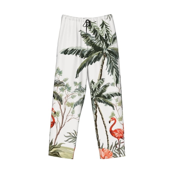 Lsque Flamingo Palm Trees Print Men's Pajama Pants, Lounge Pant - Comfortable Home Wear,Elastic Waistband, Stylish Design-X-Large