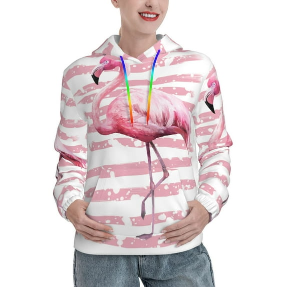 Lsque Flamingo Pattern Casual Women's Hoodie,Hooded Sweatshirt with Kangaroo Pocket,Pullover Hoodie with Eye-catching Drawstrings-XX-Large