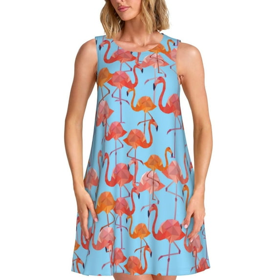 Lsque Flamingo Pattern Summer Dresses for Women – Sleeveless T-Shirt Swing Sundress, Perfect for the Beach and Casual Days