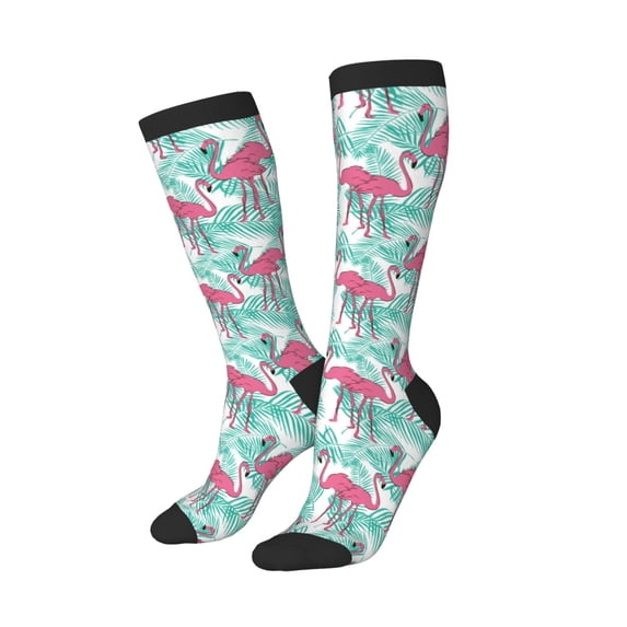 Lsque Flamingo Printed Crew Socks Men's Women's LightWeight Thin Casual Calf Socks ,Knee High Socks,Cotton Socks