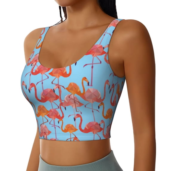 Lsque Flamingo Printed Women'S Sports Bra, Compression, Moisture Wicking, High-Impact Sports Bra For Women,Supportive sports bra-Large