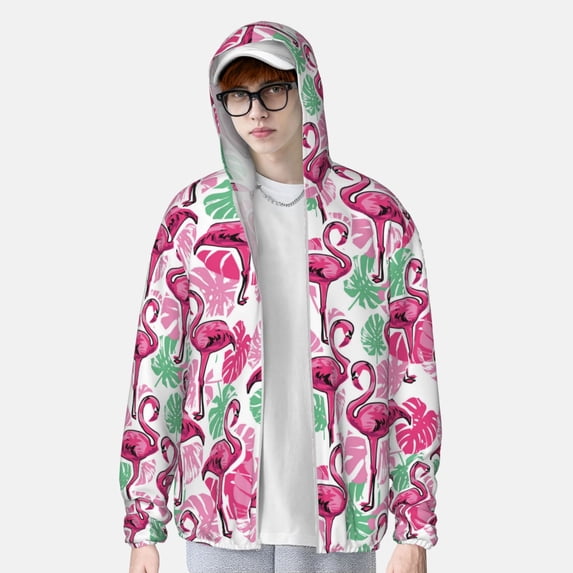 Lsque Flamingo UPF 50+ Lightweight Sun Protection Men's Women's Long Sleeve Shirt, Hoodie Performance -Large