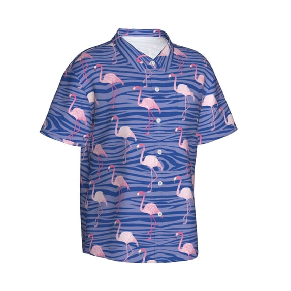 Lsque Flamingo pattern Hawaiian Shirt for Men, Unisex Summer Beach Casual Short Sleeve Button Down Shirts-Medium