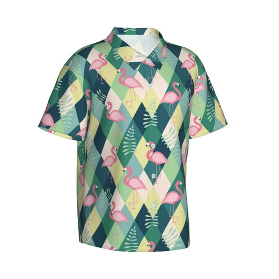 Lsque Flamingo pattern Hawaiian Shirt for Men, Unisex Summer Beach Casual Short Sleeve Button Down Shirts-XX-Large