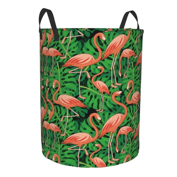Lsque Flamingo pattern Laundry Hamper Basket, Tall Woven Rope Hamper Basket for Clothes, Lightweight Storage Basket, Collapsible Waterproof-Medium
