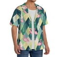 thumbnail image 1 of Lsque Flamingo print Men's Cuban Collar Short Sleeve Shirt Summer Beachwear Casual Button Down Fashionable Vacation Leisure Shirt-Large, 1 of 7