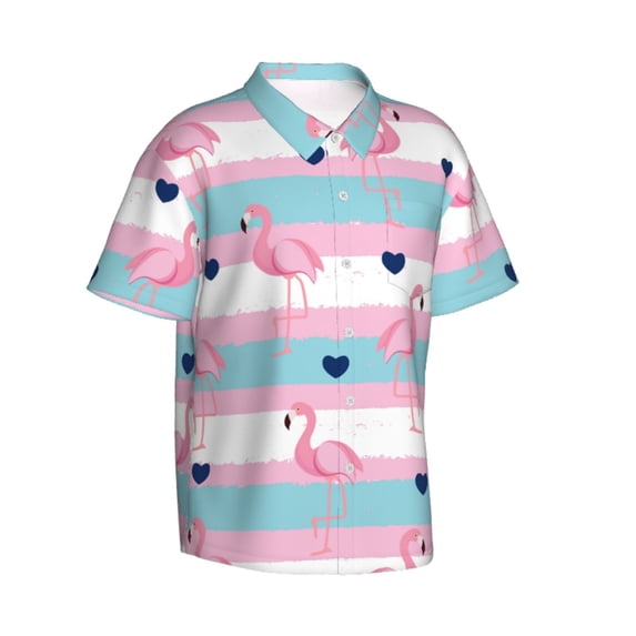Lsque Flamingo1 pattern Hawaiian Shirt for Men, Unisex Summer Beach Casual Short Sleeve Button Down Shirts-X-Large