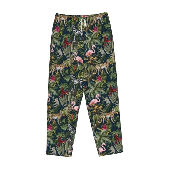 Lsque Flamingos And Palm Leaves Print Women's Pajama Pants, Lounge Pant - Comfortable Home Wear,Elastic Waistband, Stylish Design-Medium
