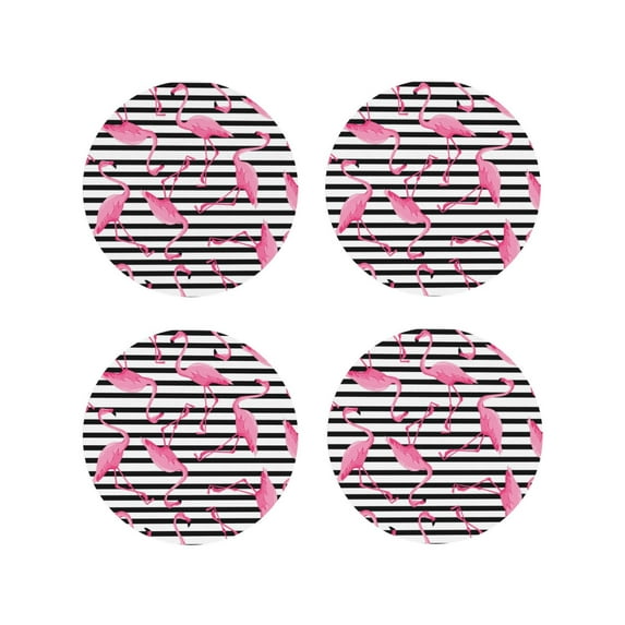 Lsque Flamingos Pattern 4" Drink Coasters Set of 4, PVC Leather Absorbent Coasters, Table Coaster Set Decorative Coffee Cup Coasters Housewarming Gift -Round Shape